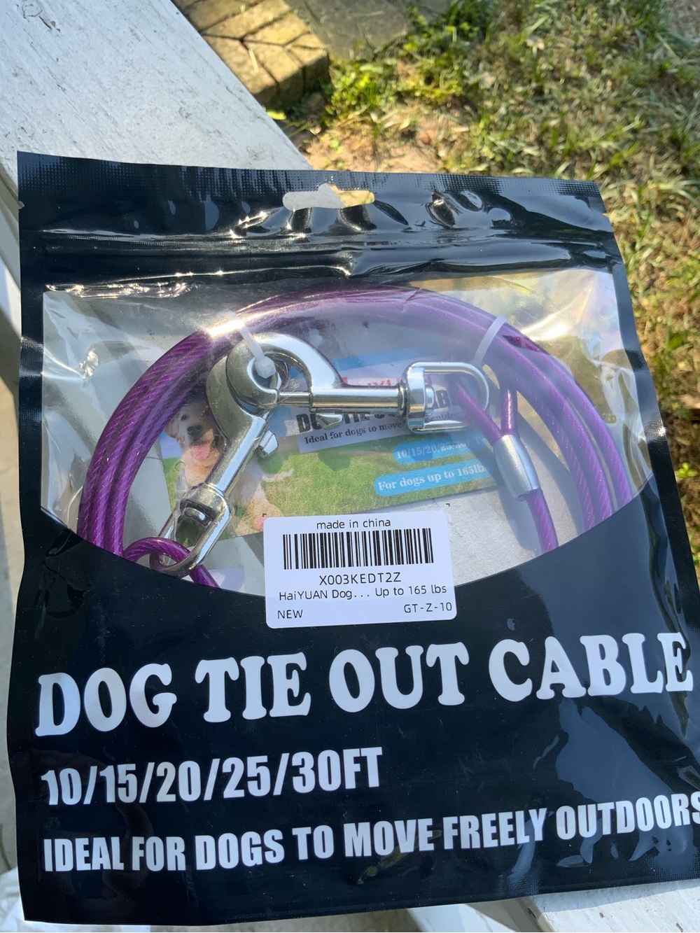 NWT Purple Dog Tie-Out Outdoor Lead Cable - 20 Feet In Length